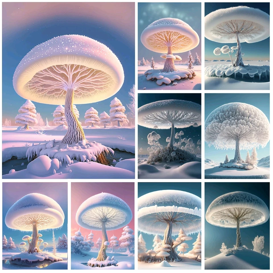 

5D DIY Diamond Painting Dreamy Snow Mushroom Tree Scenery Embroidery Mosaic Picture Full Drill Cross Stitch Kit Home Decor Gift