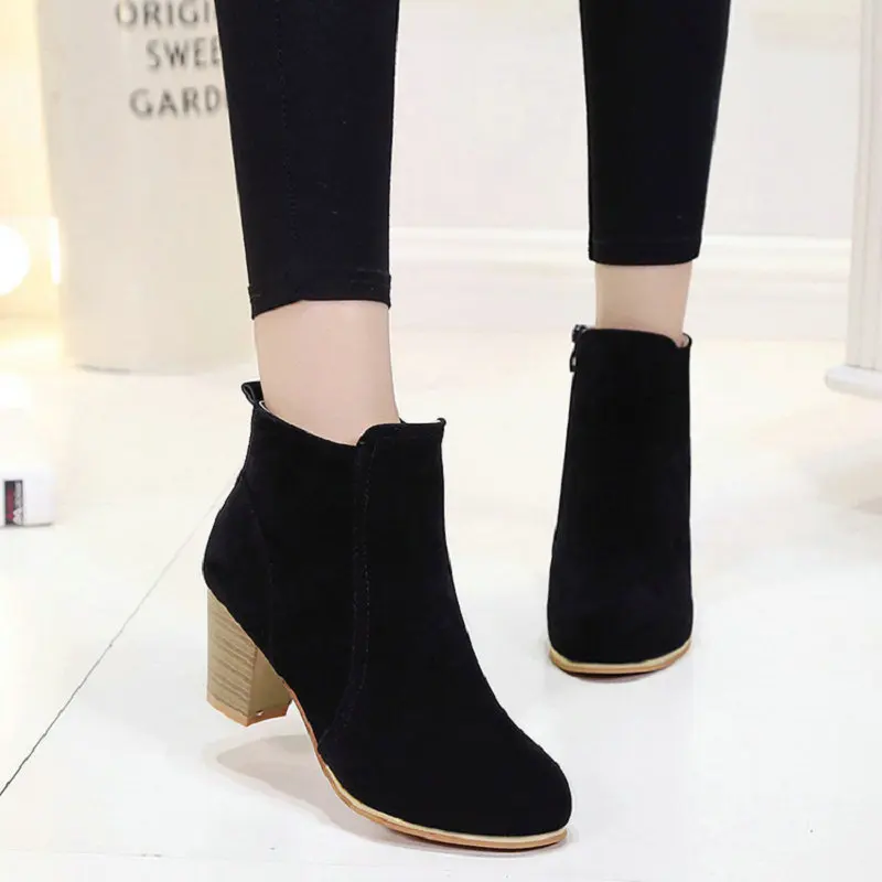 Fashion Ladies Heeled Shoes Nice Women High Heels Boots Brand Woman Winter Shoes Square Heels 5cm Women Ankle Boots Black Red