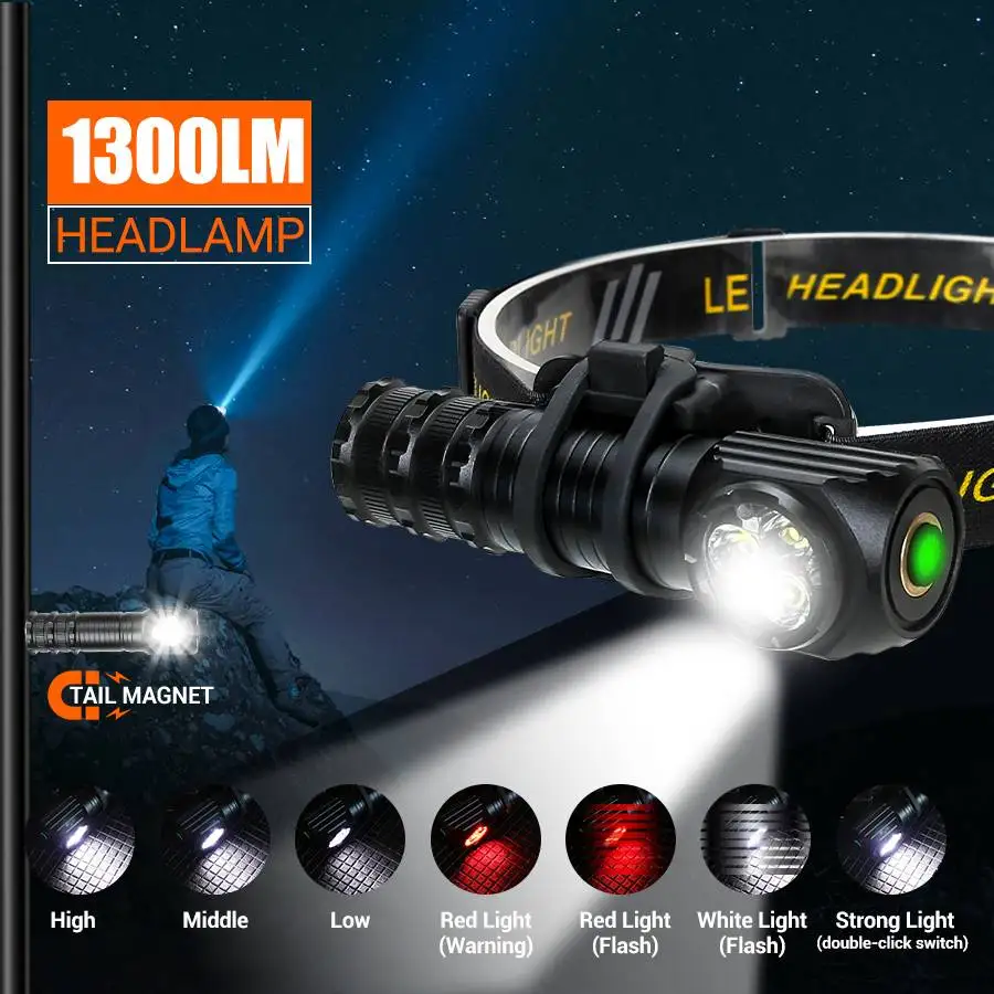 Фонарь налобный T300 18650/18500 лм с индикатором