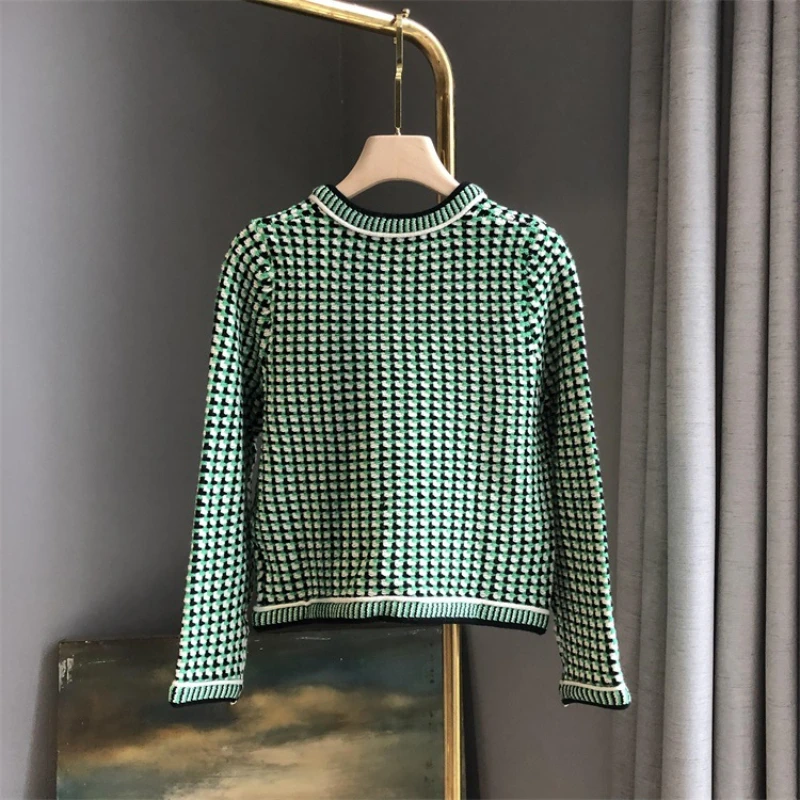 Весна 2022 новый дизайн Женский вязаный кардиган зеленого цвета с квадратной
