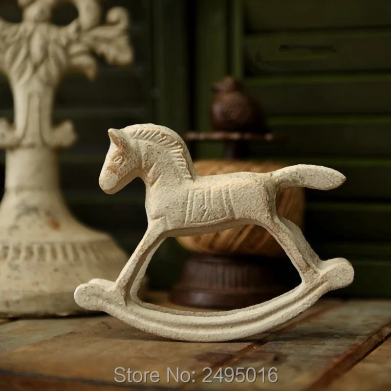 

Rocking horse Mini figurine models Ornaments for livingroom Cast iron plant pot table decor,gift, metal craft, knickknacks Hot