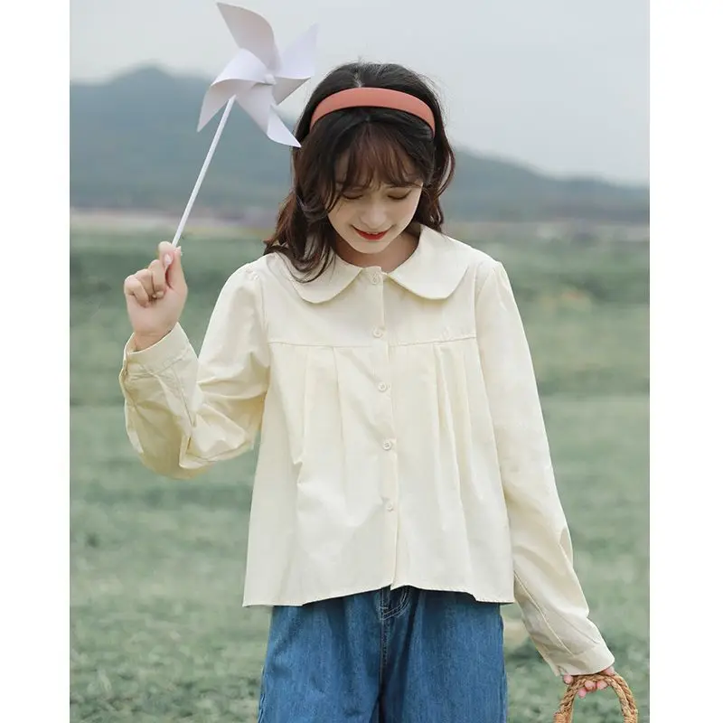 Женская рубашка с длинным рукавом Повседневная в японском стиле для осени 2024