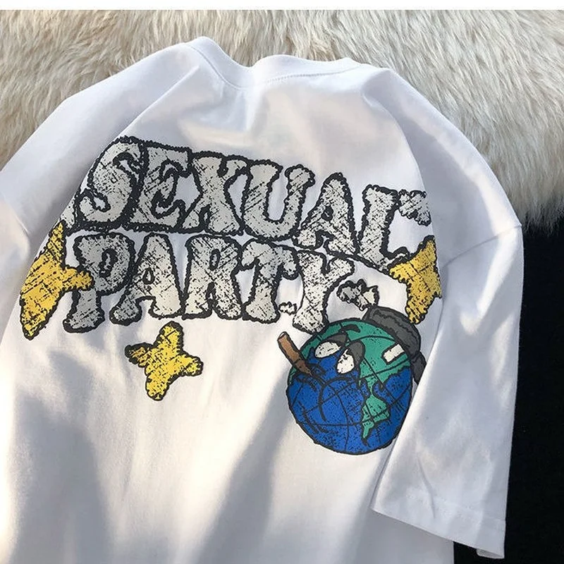 

Футболка Мужская/Женская хлопковая с принтом земли, винтажный топ с графическим принтом, креативная уличная одежда в стиле хип-хоп, свободная повседневная одежда, большой размер 2XL, на лето, 100%