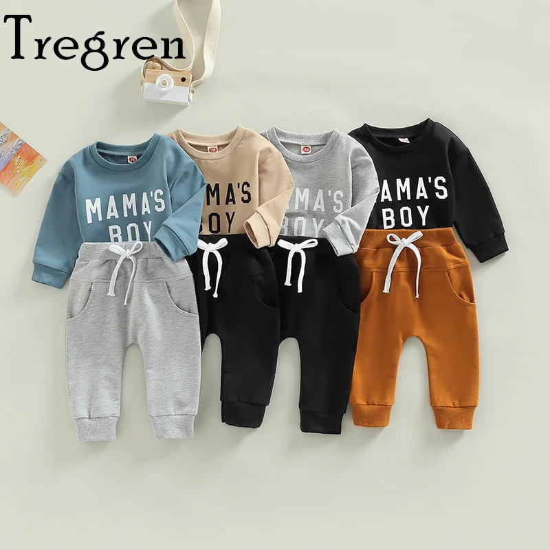 

Костюм для маленьких мальчиков Tregren, свитшот с длинным рукавом и буквенным принтом и спортивные штаны, комплект одежды из 2 предметов на весну и осень