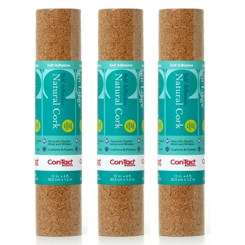 

Tact Brand Adhesive Roll, Cork, 12 Inch x 4 Ft, 3 Count