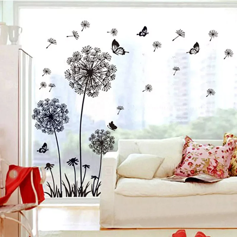 

Black Dandelion Wall Sticker butterflies on the wall Living room Bedroom window decoration Mural Art Decals home decor stickers