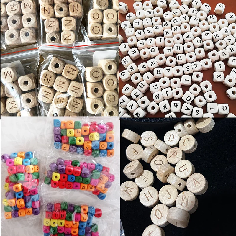 

Wooden English Alphabet "A-Z" Beads Spacer Flat Round Wooden Alphabet Beads Wood Mix Letter Beads Colorful Mixed Square