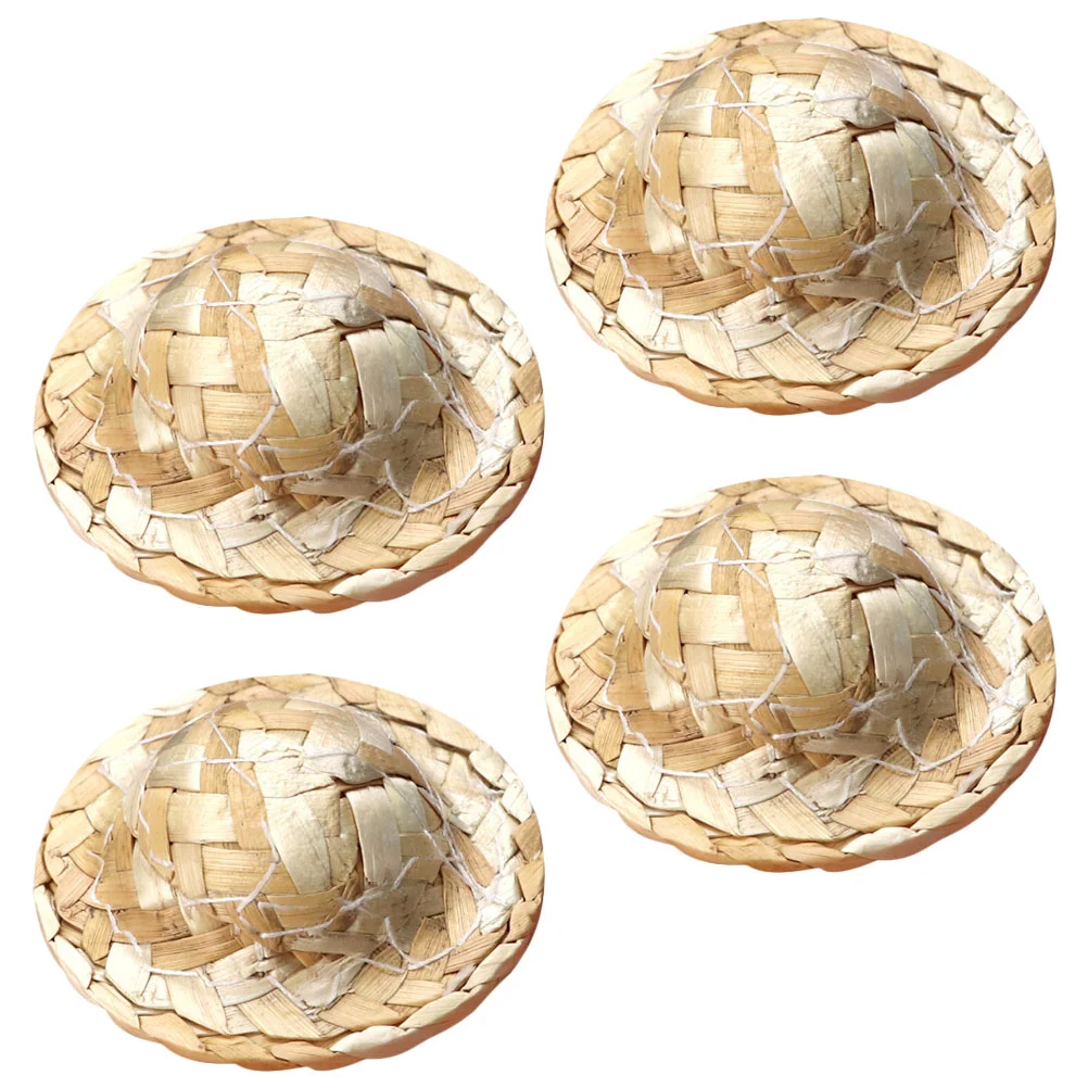 

4 PCS Hat Crafts Natural Straw Mini Tiny House Accessories Hair Decor Decoration Home Hats Model Cap