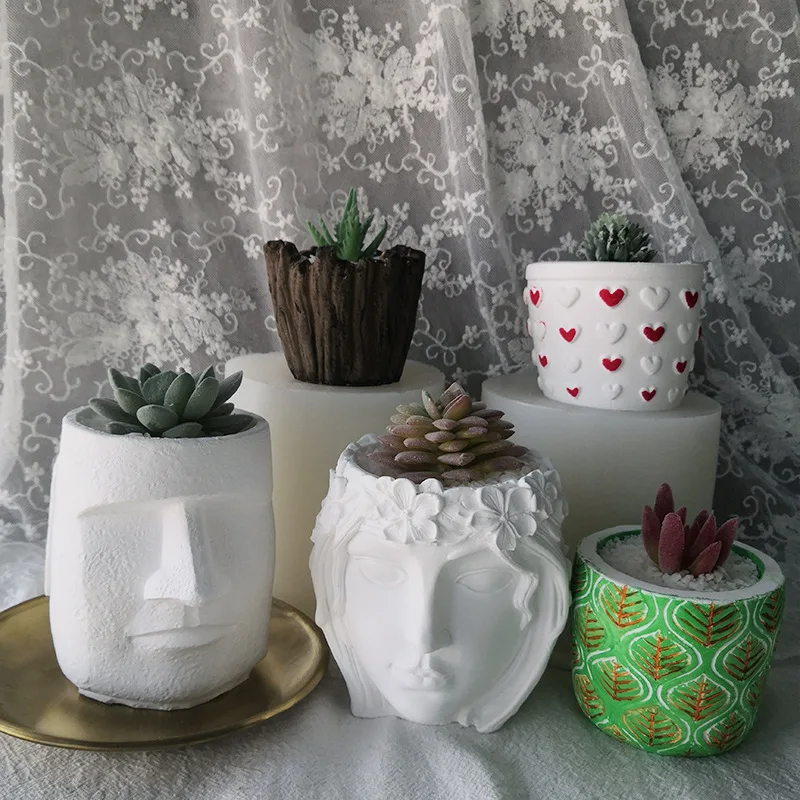 

Creative Abstract Face Cement Flower Pot Mold DIY D Resin Plaster Portrait Flower Pot Silicone Molds Spot Moulds Resin DropShip