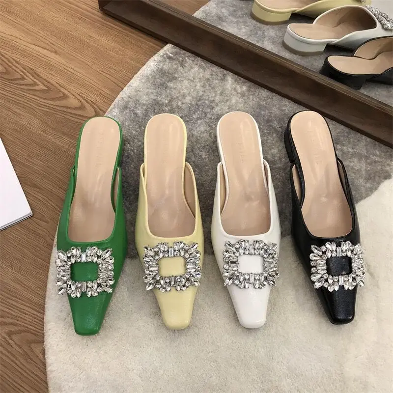 

Женские летние шлепанцы в горошек, сетчатые сандалии и тапочки, плоская подошва, жемчужные мюли, плоская подошва