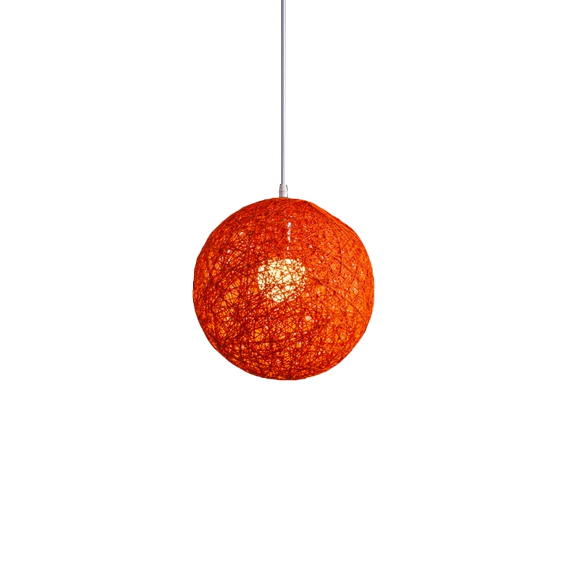 

Orange Bamboo Rattan And Hemp Ball Chandelier Individual Creativity Spherical Rattan Nest Lampshade