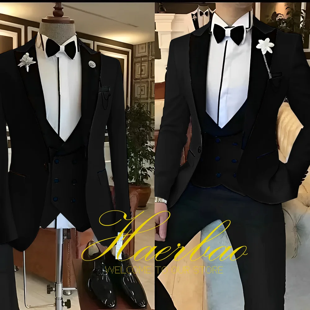 Фото Белые мужские костюмы из 3 предметов, приталенные смокинги для жениха, для свадьбы, костюм для шафера, в итальянском стиле, пиджак с двубортным жилетом и брюками №2