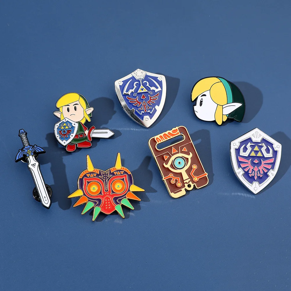 

Game The Legend of Zelda Link Shield Weapon Sheikah Slate Cosplay Props Metal Badge Pin Alloy Brooch Accessories