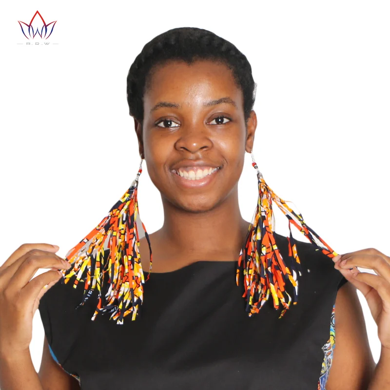 

BRW 2022 Fabric Handmade Earrings With Tassel Boho Long Earrings African Tribal Ankara Handmade Jewelry African Earrings WYB129