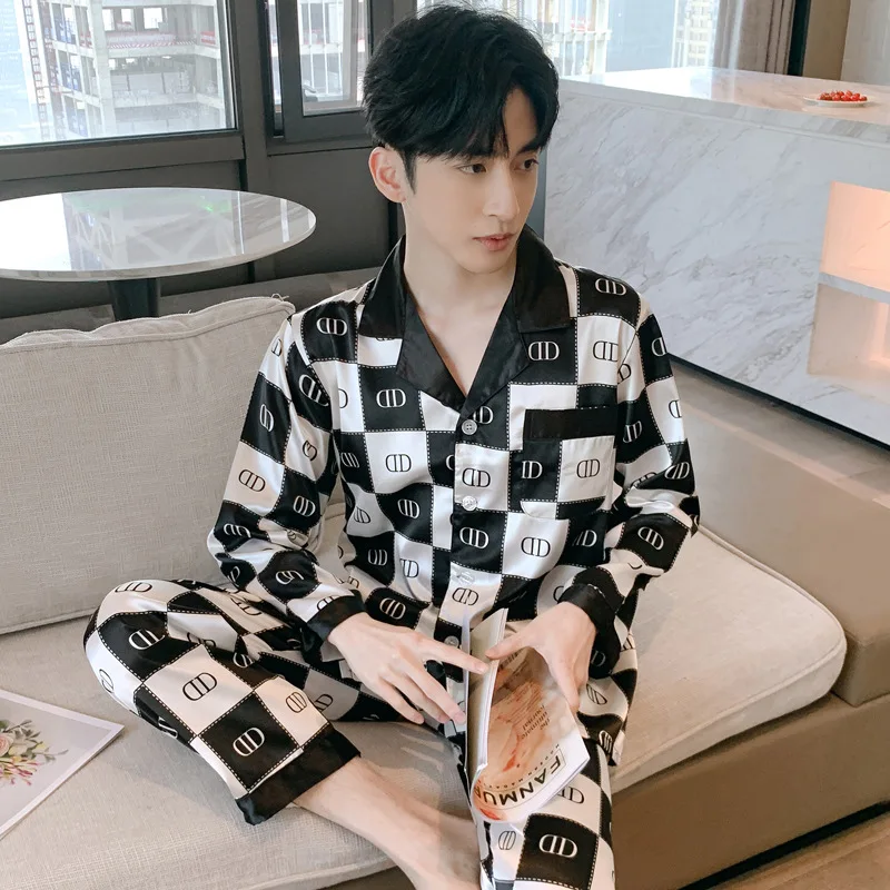 New Pajamas Men's 2022 Spring Autumn Summer Ice Silk Homewear Thin Section Simulation Silk Large Size Suit  Pajama Set Sleepwear