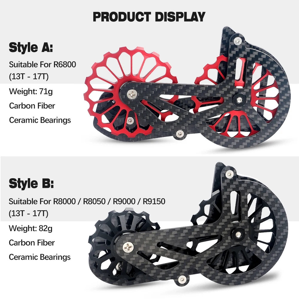 

TOSEEK Carbon Fiber Ceramic Rear Derailleur 13T-17T Pulley Guide Wheel For R6800 R8000 R8050 R9000 R9150 Bicycle Parts