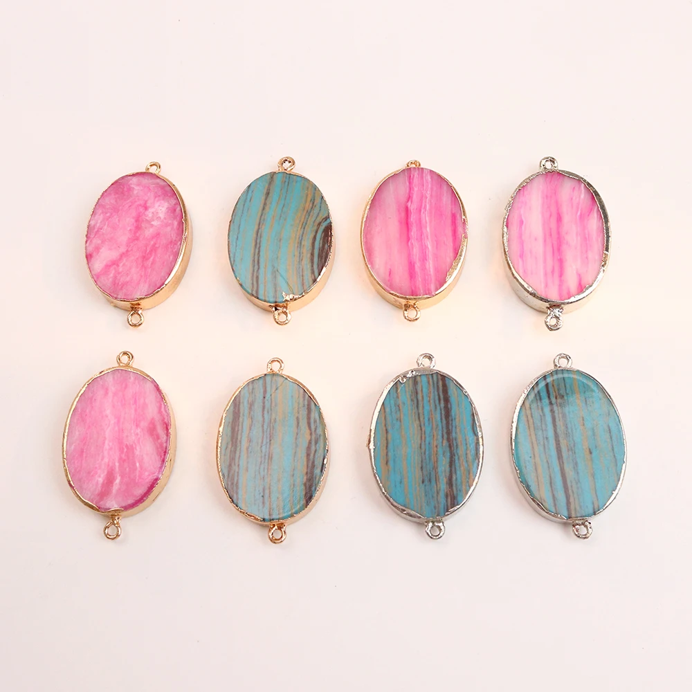 Подвеска из натурального овального агата с двумя отверстиями модное Плоское