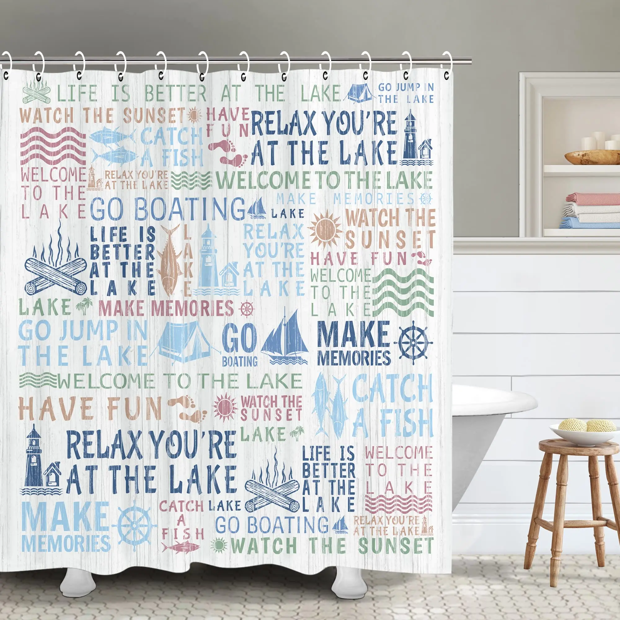 

Inspirational Happiness Quote for Courage Be Awesome Poster Print Shower Curtain Rustic Wood Bathroom Curtain Decor