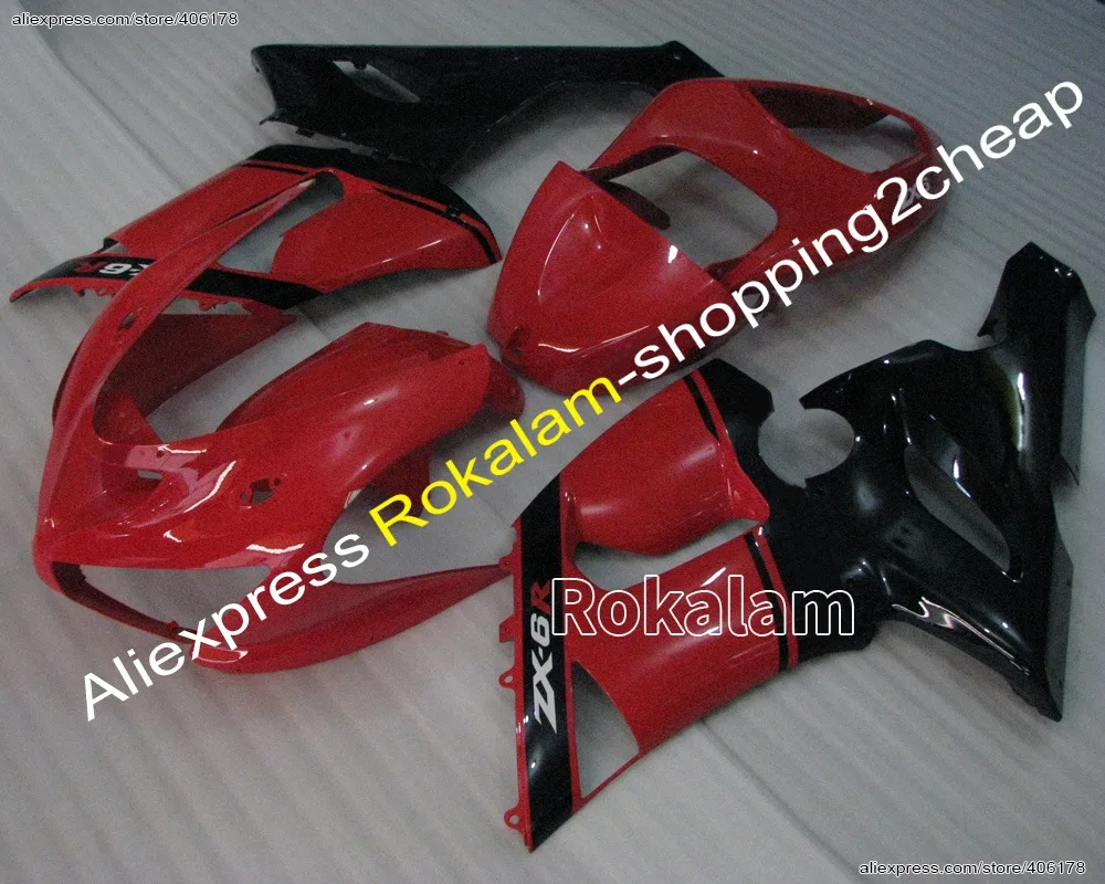 Дешевый обтекатель для Kawasaki NINJA ZX 6R 636 05-06 ZX636 ZX6R цвет красный черный 05 06 2005 2006 (литьё