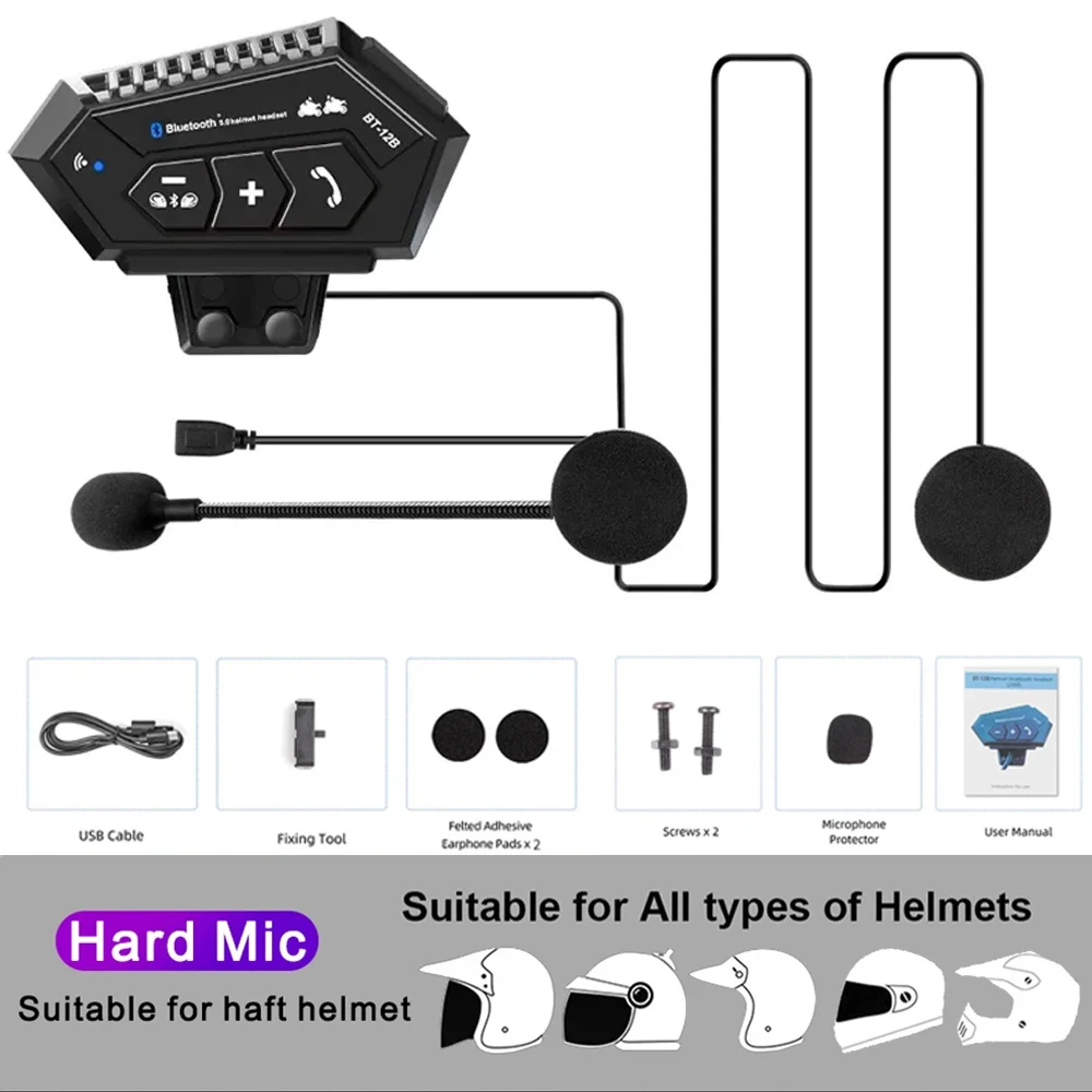 

Система Связи Для Мотоциклетных Шлемов BT12B, Водонепроницаемая Гарнитура Для 2 Райдеров С Шумоподавлением DSP CVC