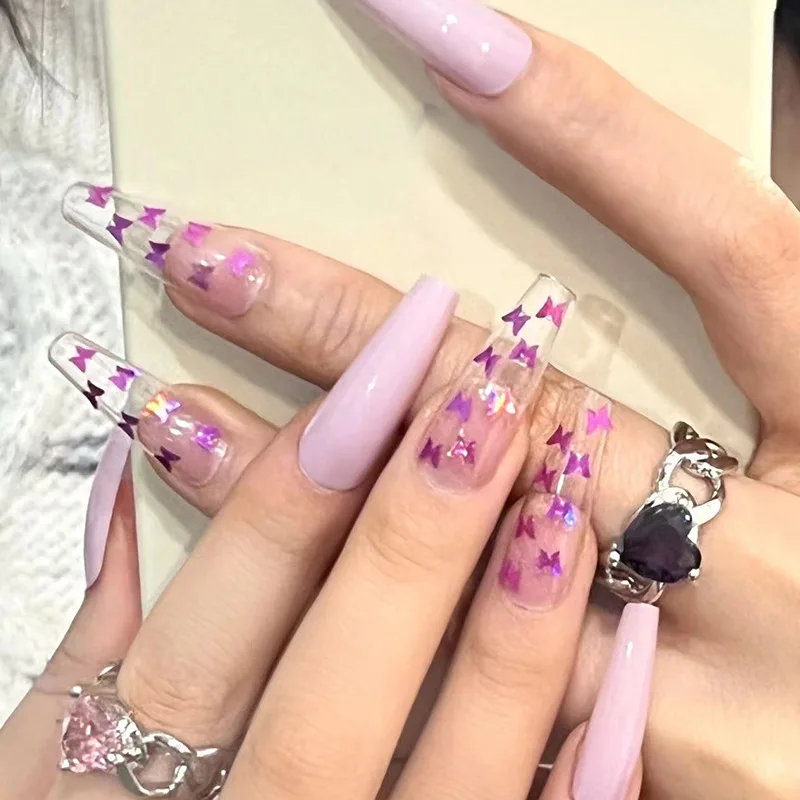 

Butterfly Fake Nails Set 24pcs/set Korean Style False Nails with Designs Nail Art Accesoires Nail Charms Professional