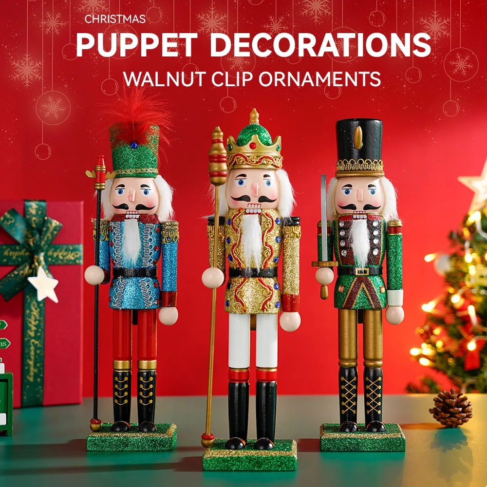 

30CM Christmas Nutcracker Soldier Doll Wooden Vintage Puppet Creative Handicrafts Gift Christmas Decorations Home Ornament