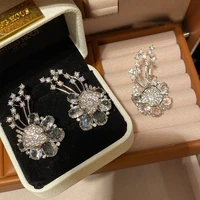 designer zircon flower wing stud earrings luxurious premium crystal floral exaggerate wedding banquet gorgeous jewelry set