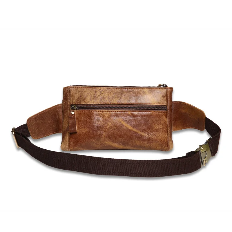 Genuine Leather Men's Waist Bag Multifunctional Crossbody Cowhide Chest Bags for Outdoor Sports Worker Fanny Pack Large Capacity