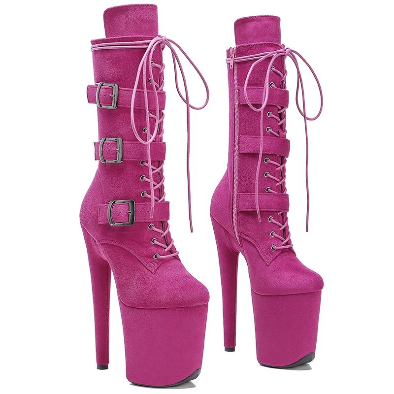 Leecabe Suede  20CM/8inches Pole dancing shoes High Heel platform Boots closed toe Pole Dance booties with buckle