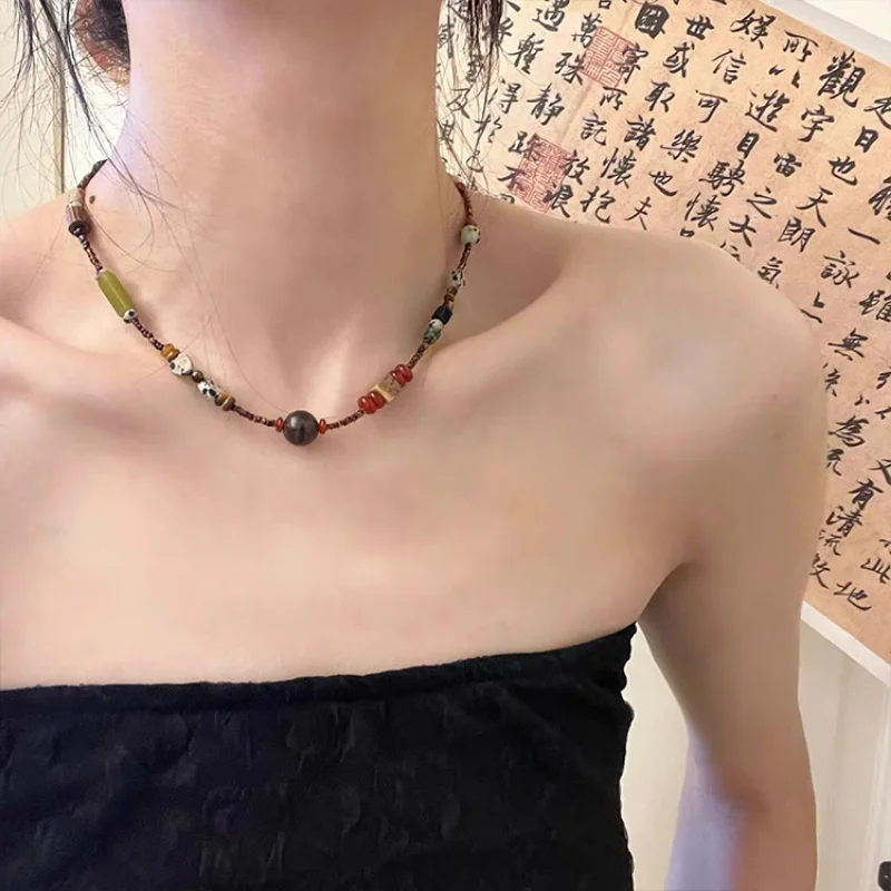 

Minar Trendy Colorful Arcylic Beads Choker Necklace for Women Lady Rainbow Strand Pendant Necklaces Wholesale Beach Accessories