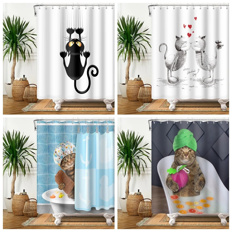 Забавная занавеска для душа в виде кошки ванной комнаты с милыми животными езды