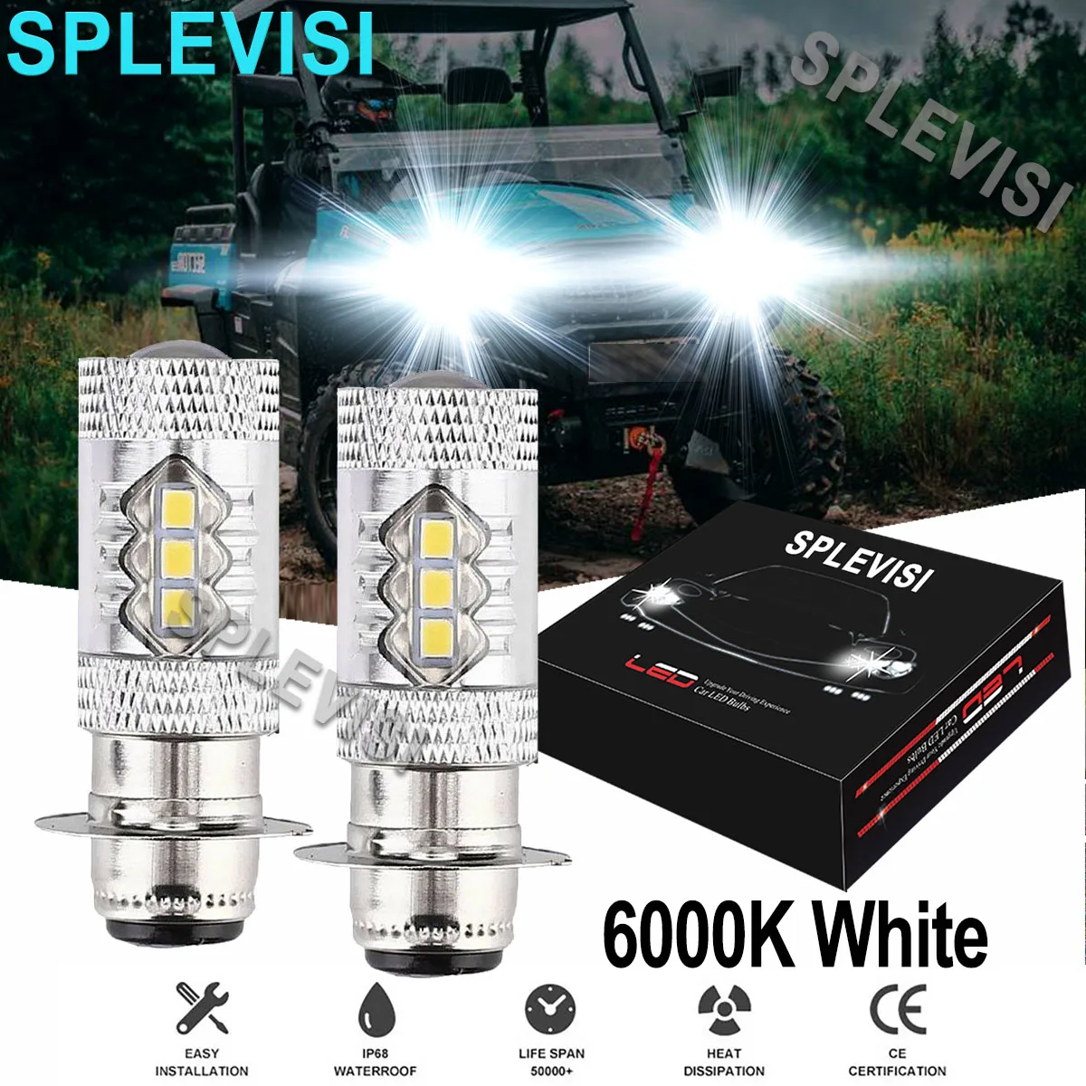 

2PCS 6000K Pure White 80W LED Headlight Bulbs For Hisun Motors Corp HS 500 2016 2017-2018
