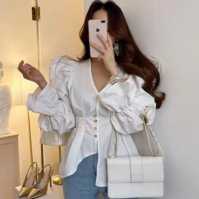 Рубашка в стиле гранж эстетичная асимметричная 2024 стильные бандажные блузки