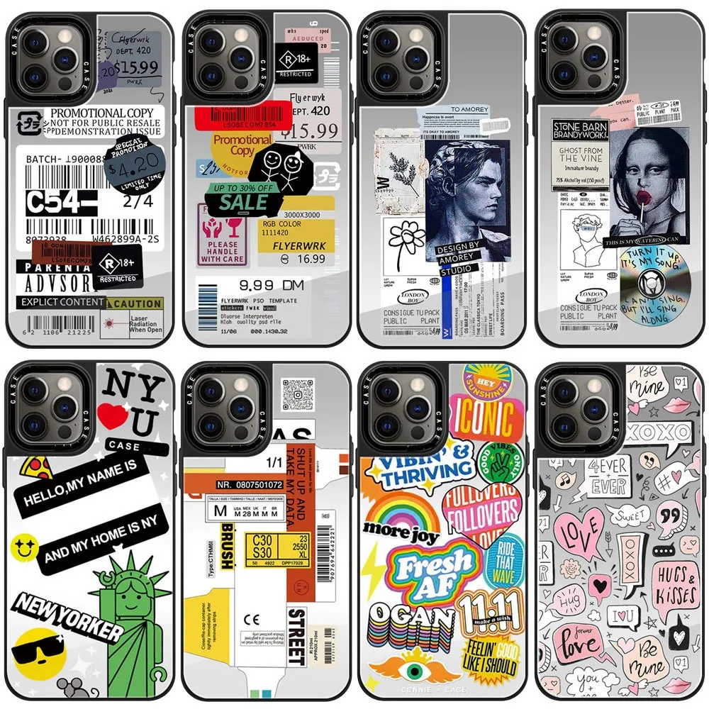 

Rainbow Letter Label Sticker Phone Case For iPhone 13 12 Mini 11 Pro XS Max XR SE 2020 7 8 Plus X 6 6S Mirror Fashion Back Cover