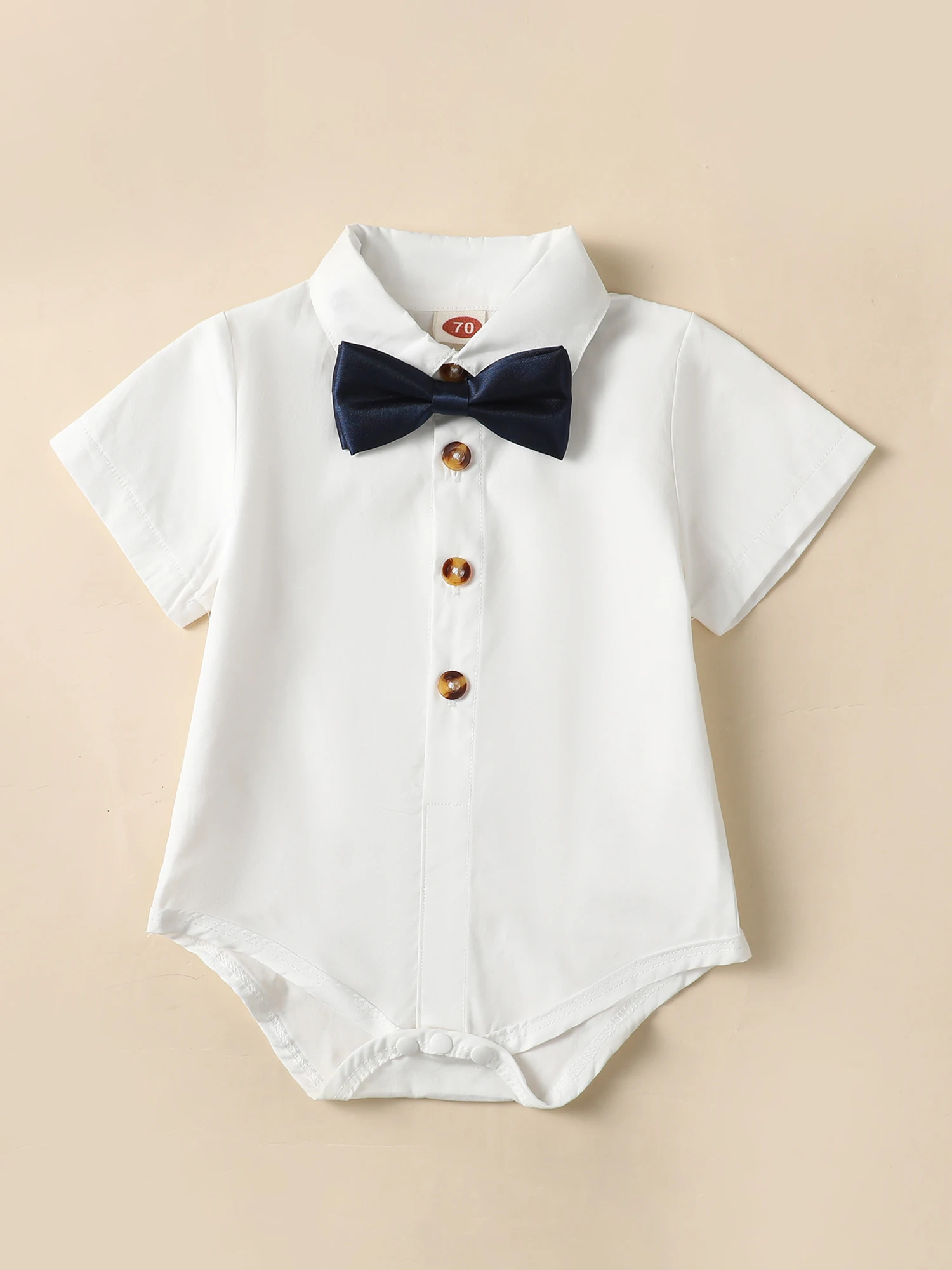 

Adorable 2-Piece Summer Set for Toddler Boys Short Sleeve Button Down Shirt with Bowtie and Suspender Shorts by RUIBBWAN