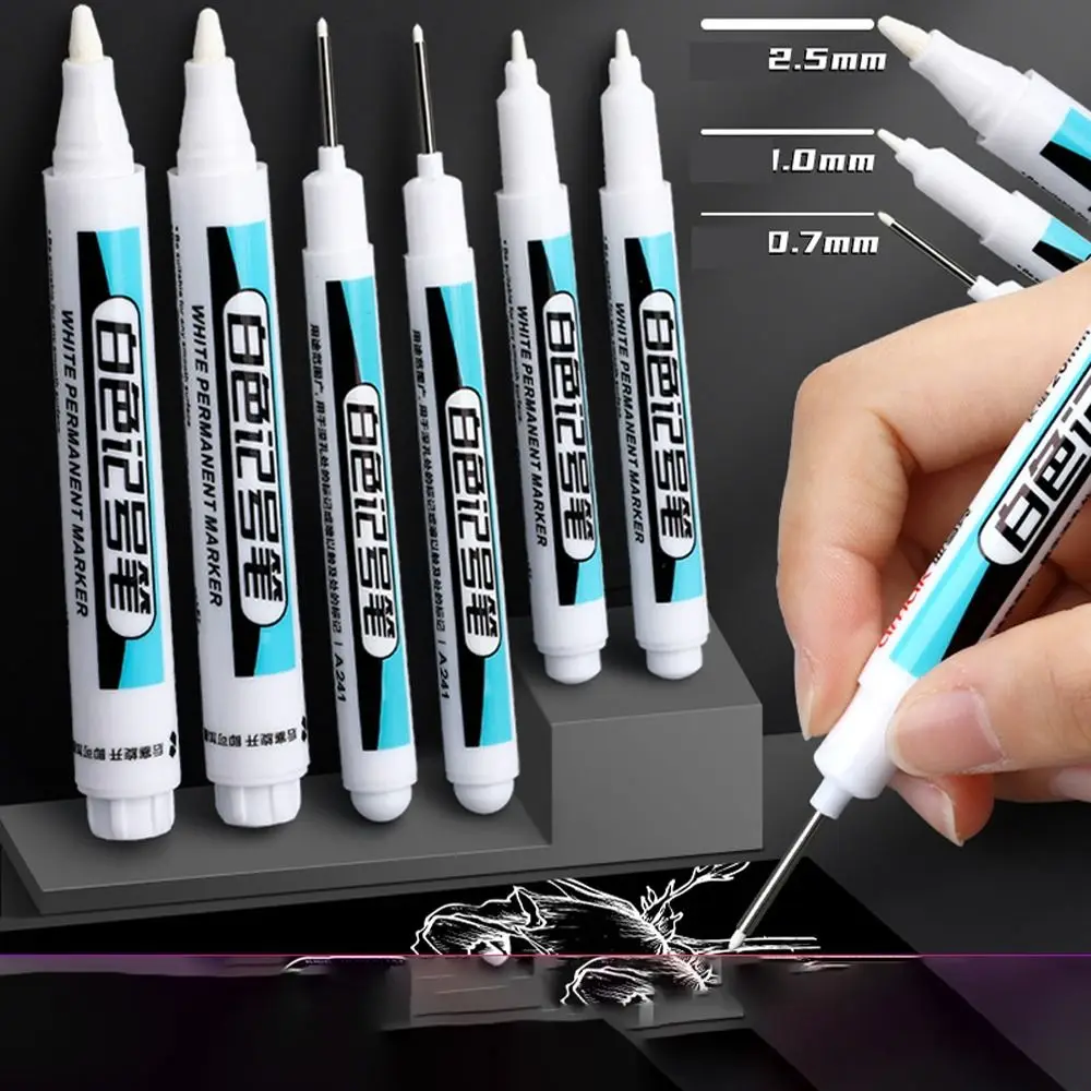 0.7mm/1.0mm/.2.5mm White Permanent Paint Pen Smooth Writing Not Easy To Fade White Marker Pens Wear Resistant Widely Used