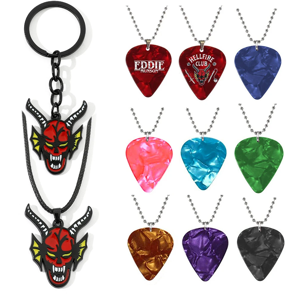 

Stranger Things 4 Hellfire Club Necklace for Men Women Pendant Eddie Munson Guitar Pick Cosplay Necklace Jewelry Toys Kids Gift