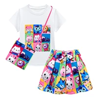 gabbys dollhouse costume kids 2022 summer outfits girls cartoon t shirtbow skirts dresses bag 3pcs suits childrens clothing