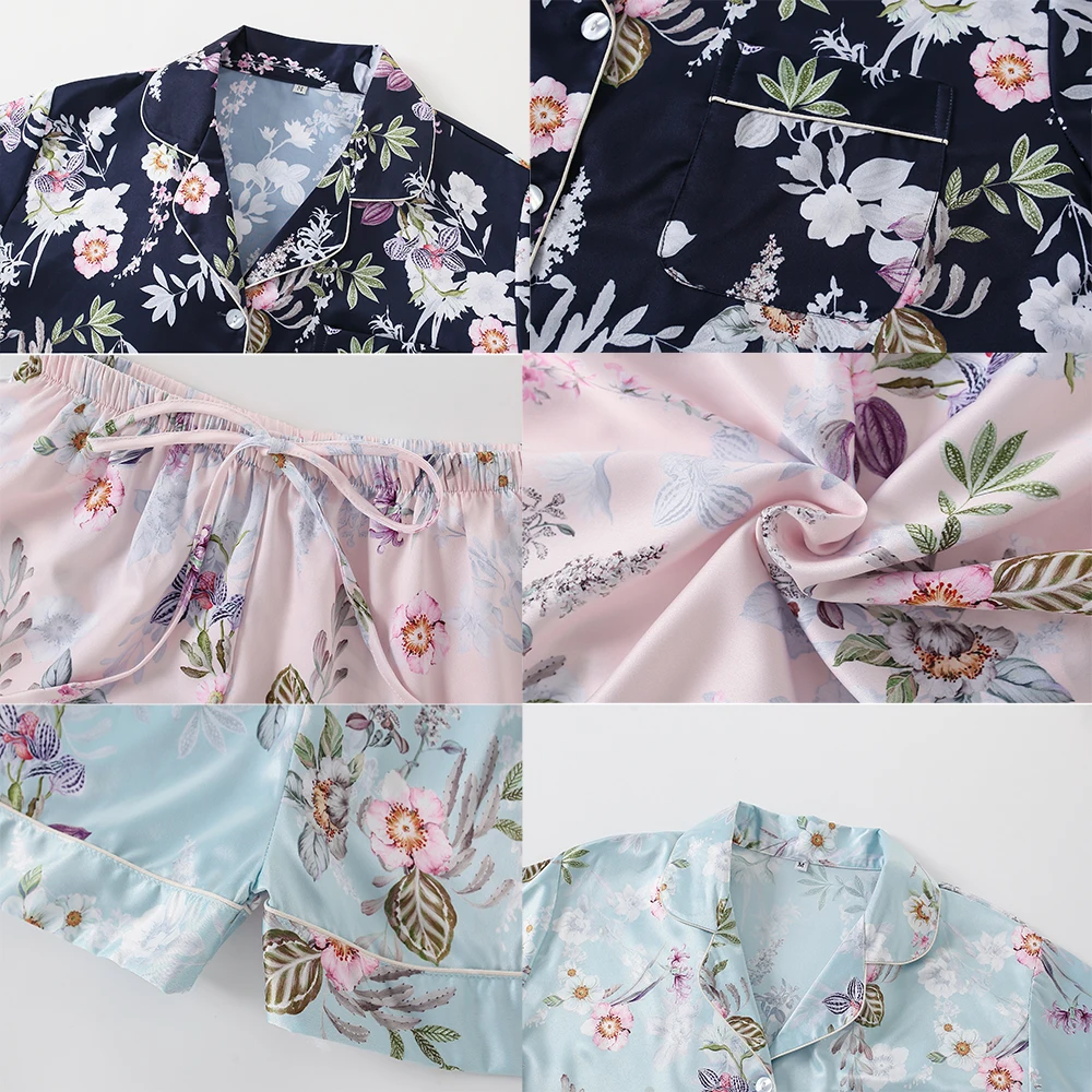 2022 Floral kids Pajamas Sets Silk Satin Flower Girl Pajama Short-sleeve Cardigan Set Fashion Ice Silk Home Clothing