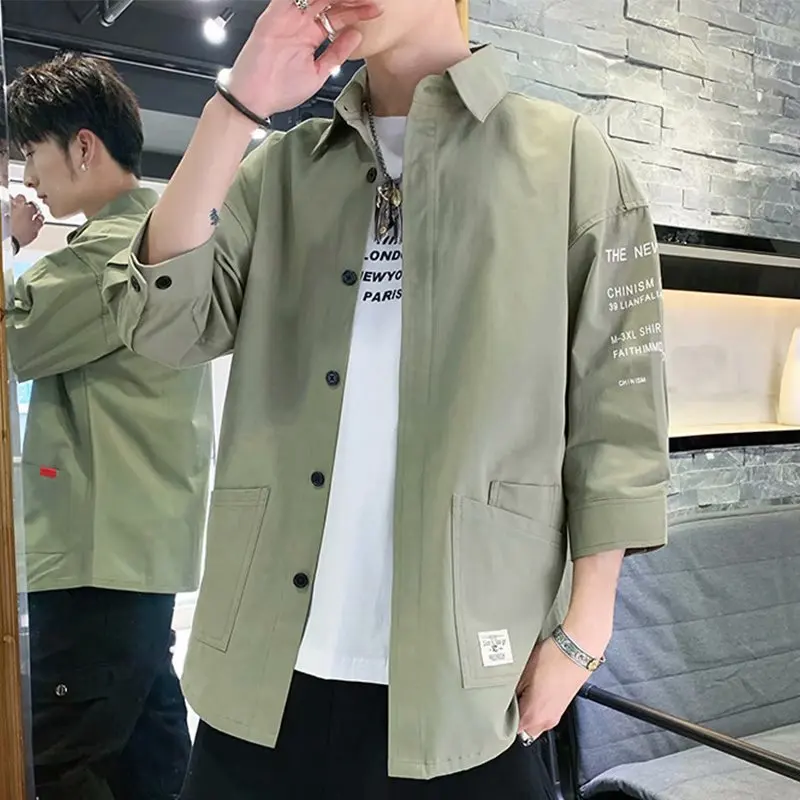 Short Sleeve Shirts Men Solid Loose Oversize Harajuku All-match Simple Summer Clothing High Quality Korean Style Casual E26