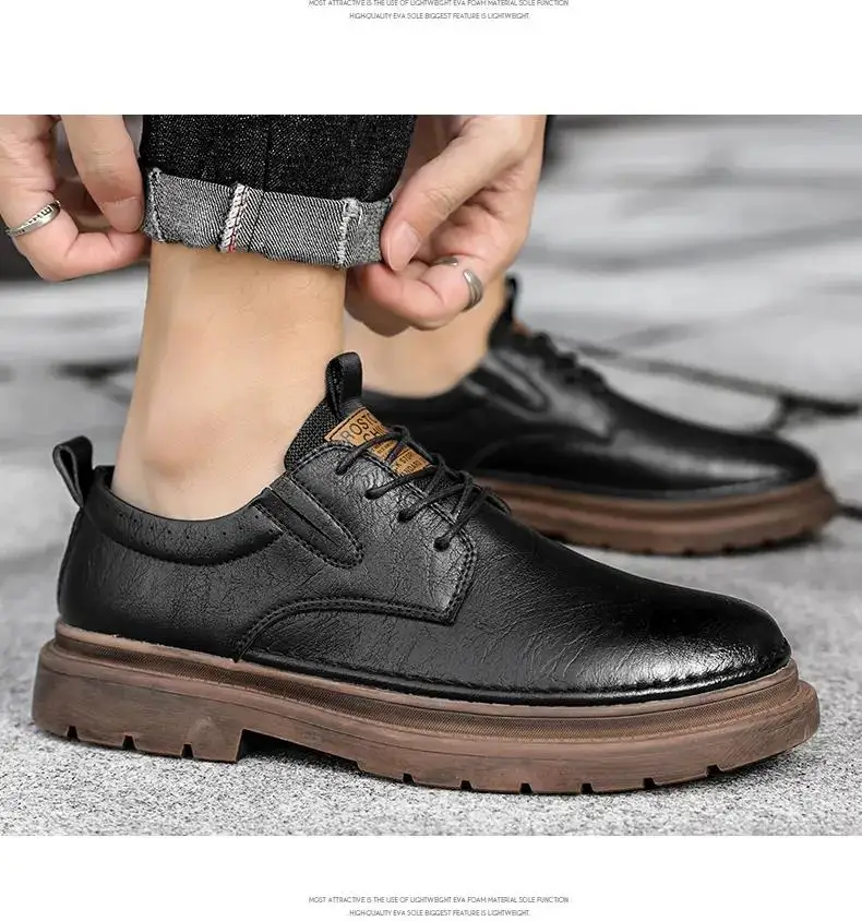 

Men's Spring Autumn Leather Casual Shoes Thick Bottom Non Slip Breathable British Style Casual Leather Shoes Outdoor Work Shoes