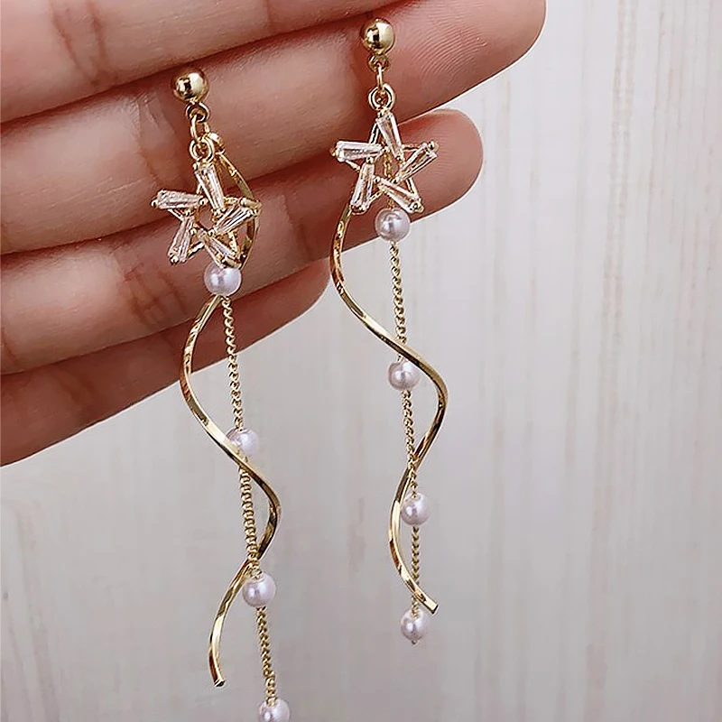 

New Gold Color Long Tassel Star Earrings For Women Design Senior Sense of Fashion Personality Earring Wedding Party Jewelry Gift