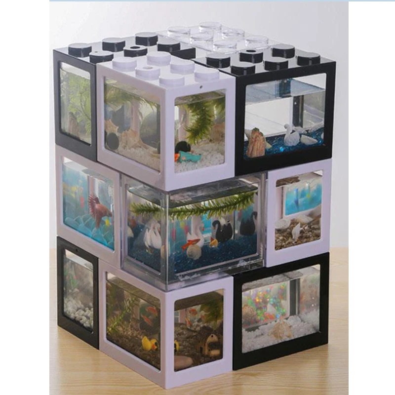 

Opening Modular Mini Fish Tank Combined Toy Brick Creative Fish Tank Fish Tank Suitable for Small Fish and Shrimp Mini Fish Tank