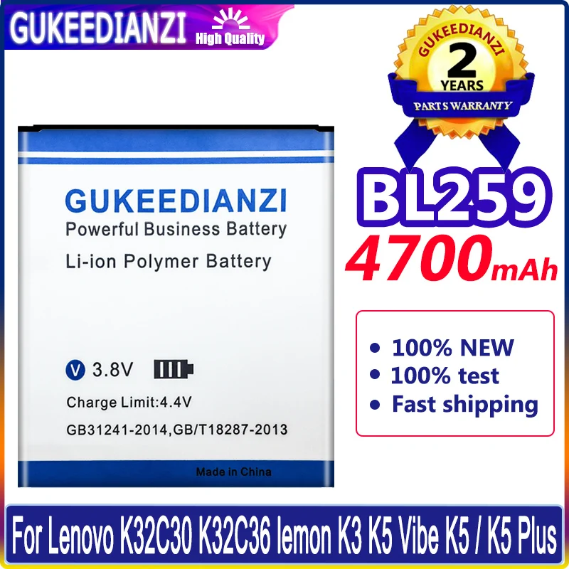 

New Bateria 4700mAh Batterie BL259 Battery For Lenovo Vibe K5 / K5 Plus A6020 A6020A40 A6020A46 Lemon 3 3S High Capacity Battery
