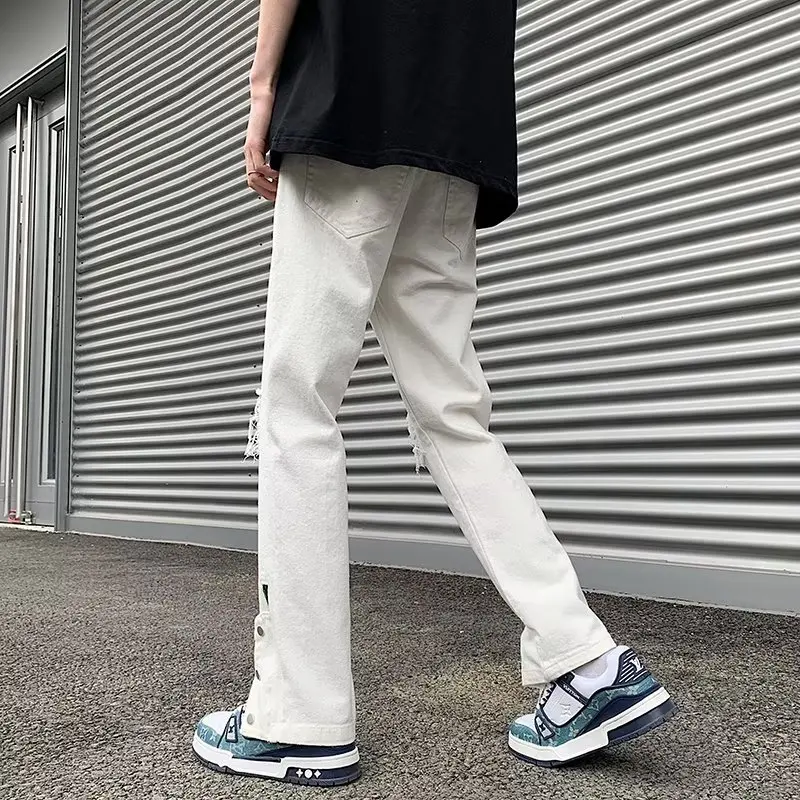 Y2K Techwear Весенние новые мужские джинсовые брюки с дырками Модные рваные белые
