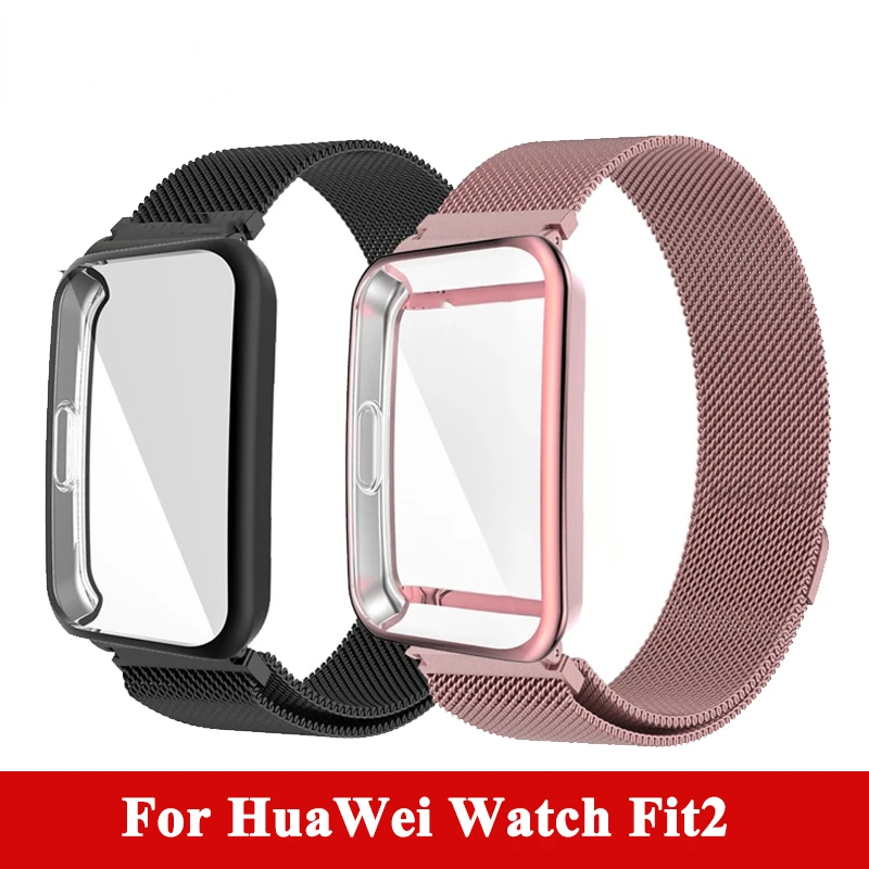 

Ремешок «Миланская петля» для Huawei Watch Fit 2, сменный металлический браслет с магнитной петлей, защитный чехол для экрана
