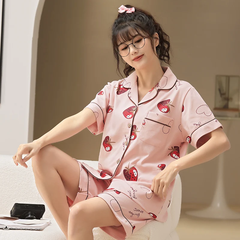 

Large Size Women Comfortable Pyjamas 6XL 7XL Short Sleeve Casual Homewear Spring Summer Pajama Sets Full Cotton Sleepwear Set