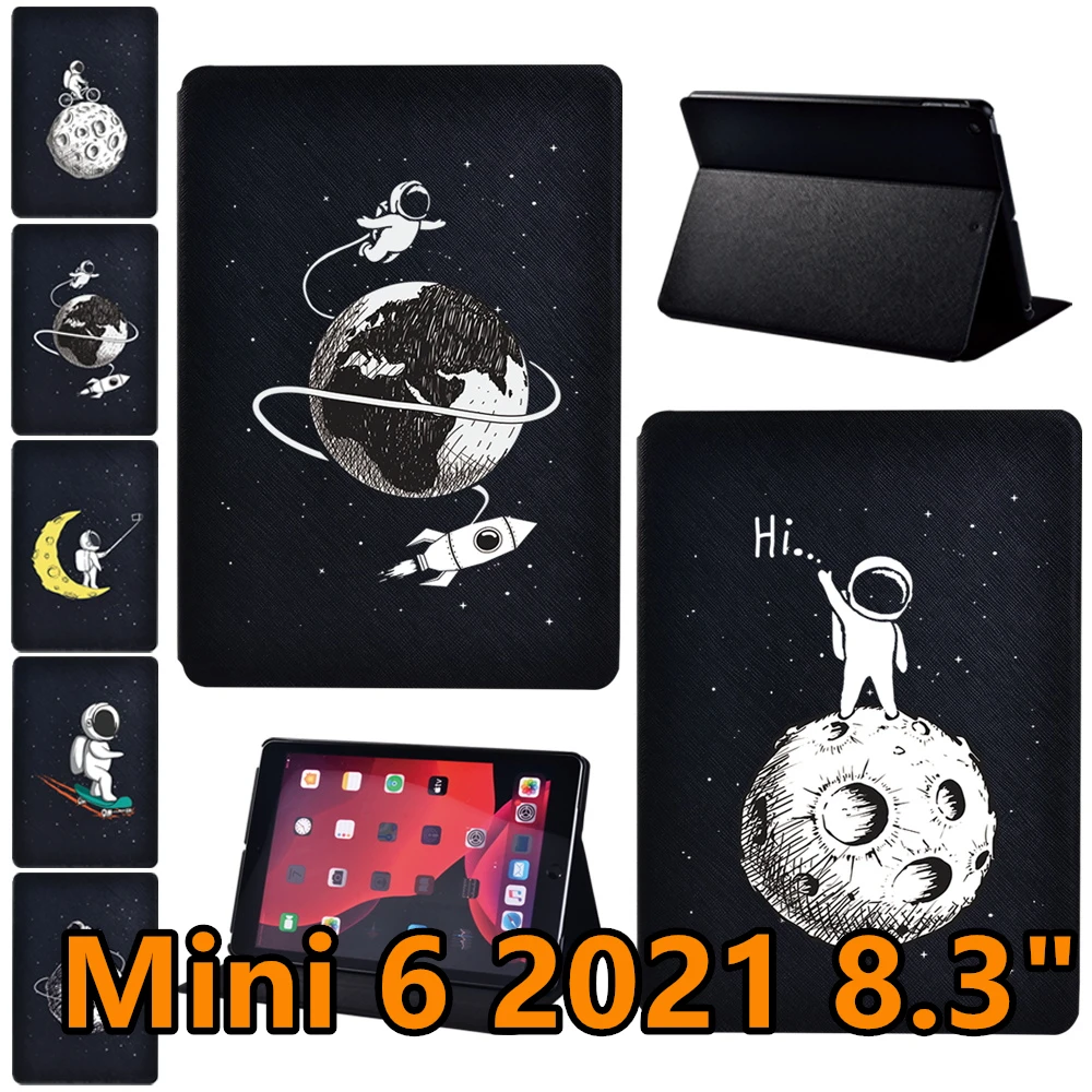 

Tablet Stand Case for IPad Mini 6 8.3inch 2021 A2567/A2568/A2569 Astronaut Print Pattern Pu Leather Shockproof Protective Cover