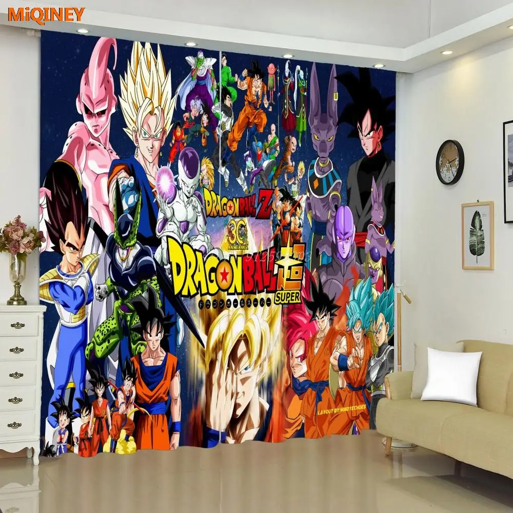 MiQINEY-Juego de cortinas de Dragon-Ball, juego de cortinas de ventana de Tela con estampado de Goku en 3D, Super 2 paneles