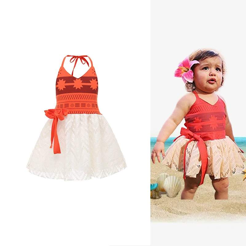 One Piece Halloween Vaiana Baby Girl Dress Fancy Infant Birthday Party Moana Princess Clothing Sets Fluffy Vintage Beach Dress images - 6